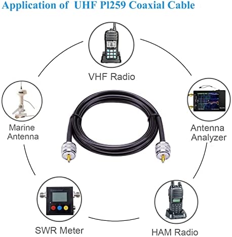 MOOKEERF low loss jumper cable connected between a ham radio transceiver and an external antenna analyzer system.