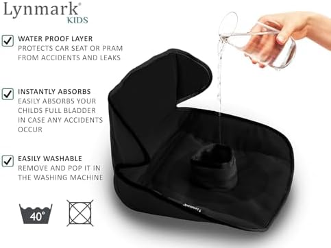 Toddler car seat with Lynmark waterproof piddle pad installed