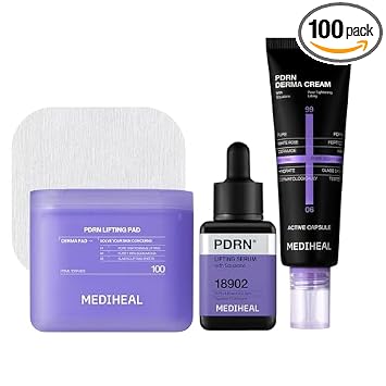 Mediheal PDRN Glass Skin Lifting Bundle front view showing toner pads serum and cream packaging