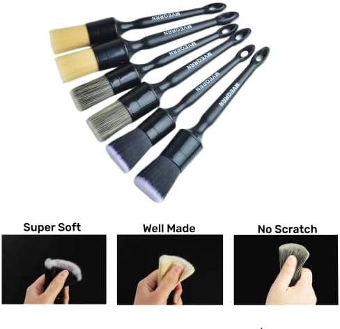 Two ultra soft black synthetic detail brushes designed for scratch free dashboard and leather seat cleaning