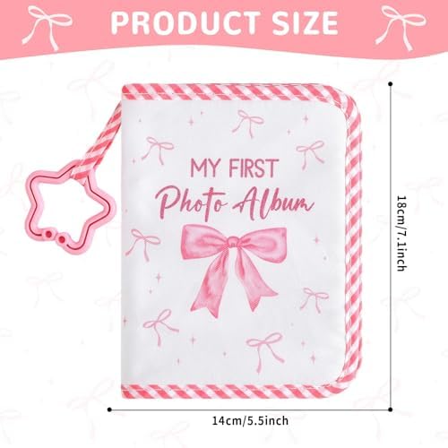 ZOIIWA soft fabric baby memory book showing open pages with clear slots for four by six photos