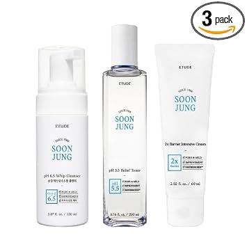 Etude Soonjung skincare set front view featuring three barrier repair products
