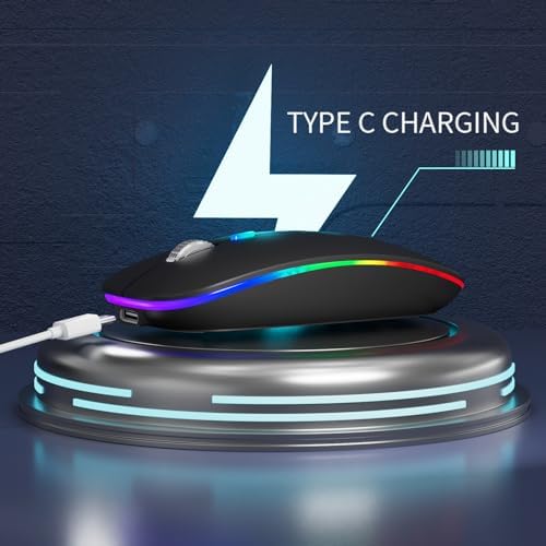 TENMOS rechargeable wireless mouse highlighting the Type-C adapter and charging cable connection