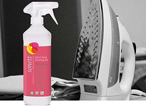 Organic vegetable starch spray for eco-friendly fabric care and easy ironing.