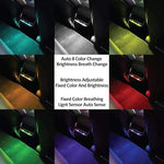 AOZITA multi color atmosphere smart night lamp illuminated in bright blue inside a car cabin.