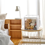 Holay clear cube organizer boxes stacked together highlighting the white minimalist fabric side panel and durable handle.