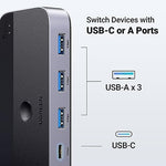 UGreen peripheral switcher device showing connection setup cables for dual workstations.