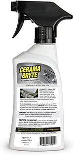 Cerama Bryte appliance polish spray bottles shown with included microfiber cleaning cloth