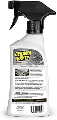 Cerama Bryte appliance polish spray bottles shown with included microfiber cleaning cloth