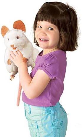 Side profile of Folkmanis white mouse plush toy