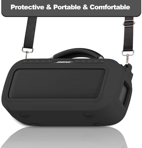 JCHPINE travel case for Bose speaker with attached adjustable shoulder strap for easy carrying.
