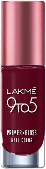 Lakmé 9To5 Primer and Gloss Nail Color Smokey Crimson front view bottle