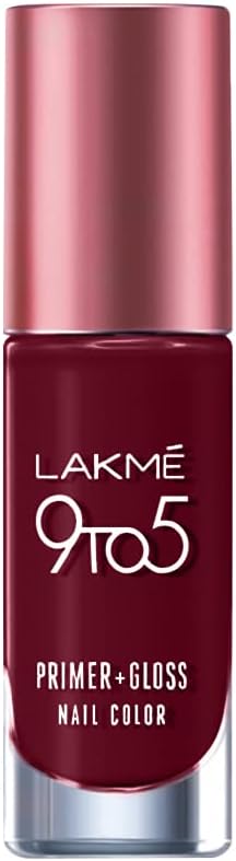 Lakmé 9To5 Primer and Gloss Nail Color Smokey Crimson front view bottle