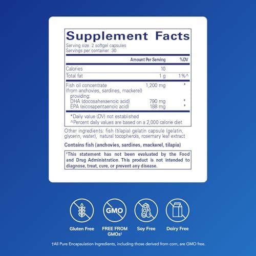 Pure Encapsulations supercritical CO2 extracted fish oil supplement facts label