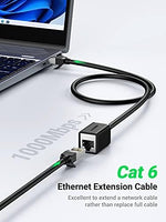 UGREEN male to female network patch cord showing the secure female port connection.