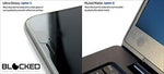 Thin BLOCKED camera cover sticker allowing a slim modern laptop to close fully without gaps