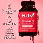 HUM Nutrition Red Carpet supplement packaging detailing black currant seed oil and vitamin E ingredients