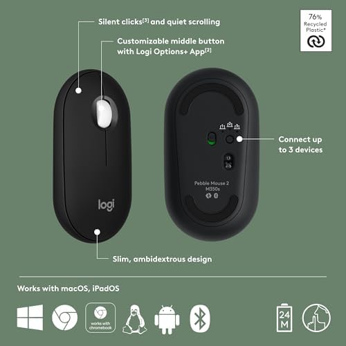 Logitech eco-friendly recycled plastic computer mouse packaging and included battery components.
