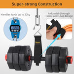 Trilancer heavy duty utility straps neatly organizing thick black workshop hoses and ropes.