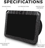 Close up of textured black alligator print vinyl wrap on smart display