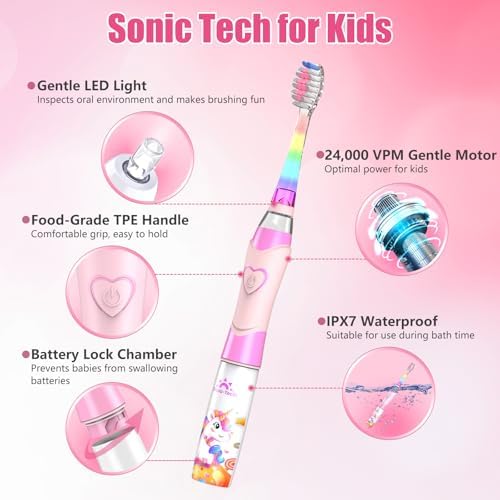 Kids electric toothbrush with smart timer and 30 second pulse reminder.