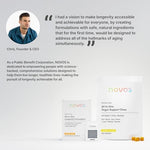 Authentic Novos Vital supplement package highlighting third party tested logo and daily dosage guide