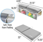 HealthSmart water resistant bath kneeler set being folded for compact bathroom storage