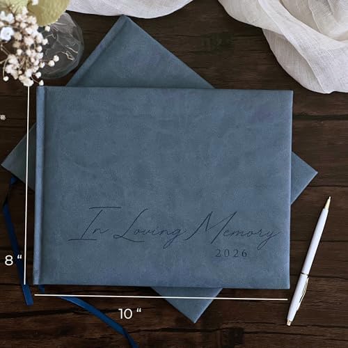 Navy blue memorial guest book with 2026 debossing on cover