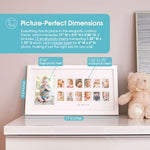 White wooden monthly milestone collage frame by Pearhead for baby photos