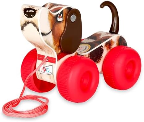Side view of the vintage style retro beagle pull toy showing the authentic body design.