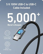 Anker high-speed charging block alongside the included five foot durable power cable.