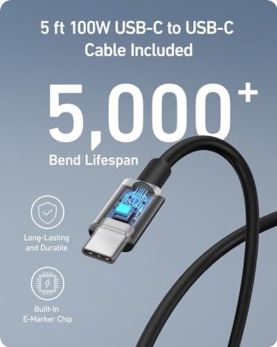 Anker high-speed charging block alongside the included five foot durable power cable.