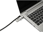 The tethered tip storage box attachment on the black Kensington universal lock wire.
