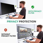 Close-up view of the matte and glossy sides of the 27 inch monitor privacy shield highlighting anti-glare properties.