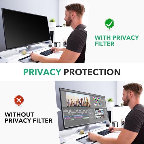 Close-up view of the matte and glossy sides of the 27 inch monitor privacy shield highlighting anti-glare properties.