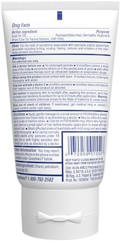 Back label of Psoriasin moisturizing balm displaying active ingredients and directions