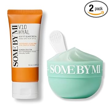 Some By Mi Pdrn Spirulina Mask and V10 Sunscreen set front packaging view for authentic Korean skincare routine.