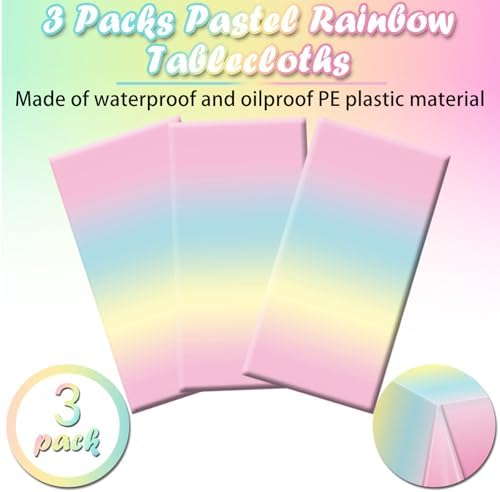 BHEYA rainbow princess plastic table cloth close up highlighting the waterproof and oil proof material texture.