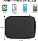 Black protective seven to eight inch device cover displaying the interior mesh pockets.