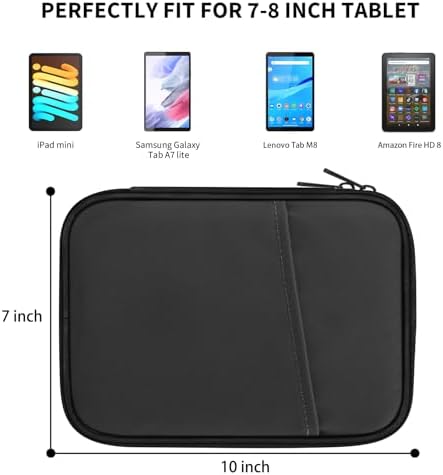 Black protective seven to eight inch device cover displaying the interior mesh pockets.
