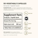 Solgar Alpha Lipoic Acid 200mg supplement facts label