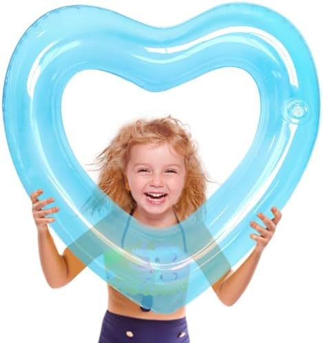 Transparent blue heart float deflated for travel storage