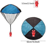 Six prefilled festive eggs opened up to reveal bright nylon miniature parachute skydiver toys tucked inside.