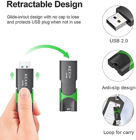 KEXIN data storage jump drive pack illustrating five distinct colors for easy file organization.