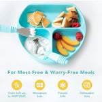 Side profile of Bumkins blue divided silicone grip dish