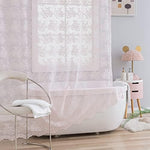 The elegant scalloped fan edge bottom border of the light pink shabby chic lace curtain