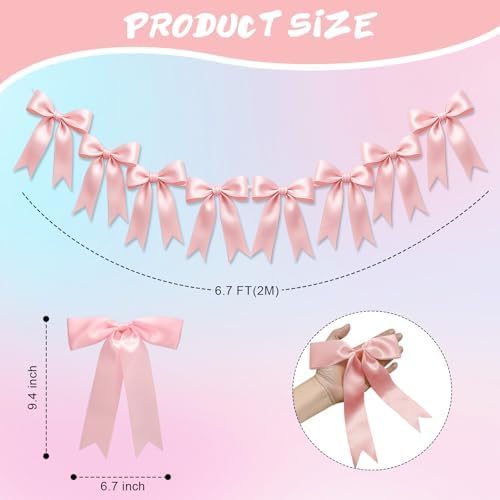Close up view of the pre strung satin ribbon ornaments showing premium fabric texture