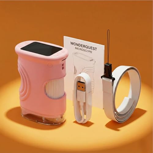 Wonderquest portable pocket microscope displaying leaf texture on screen