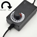 Tokatuker adjustable 3-12V DC power adapter with 4-way PWM splitter cable layout.