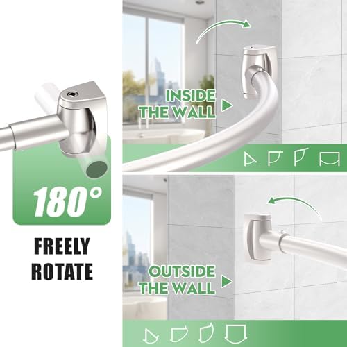 Brushed nickel finish on Haryaers curved shower curtain rod